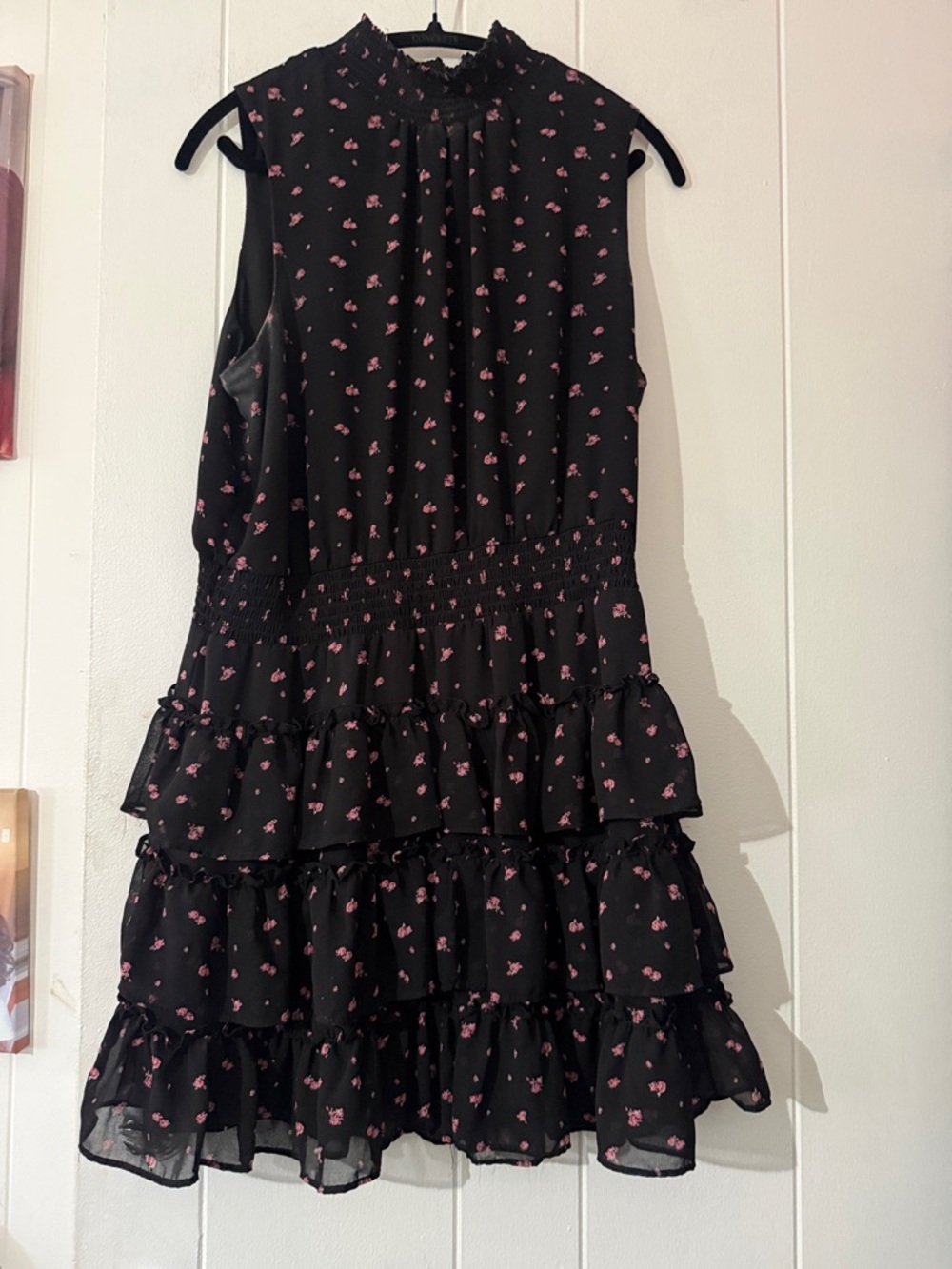 1. State Black Dress with Pink Floral Detail